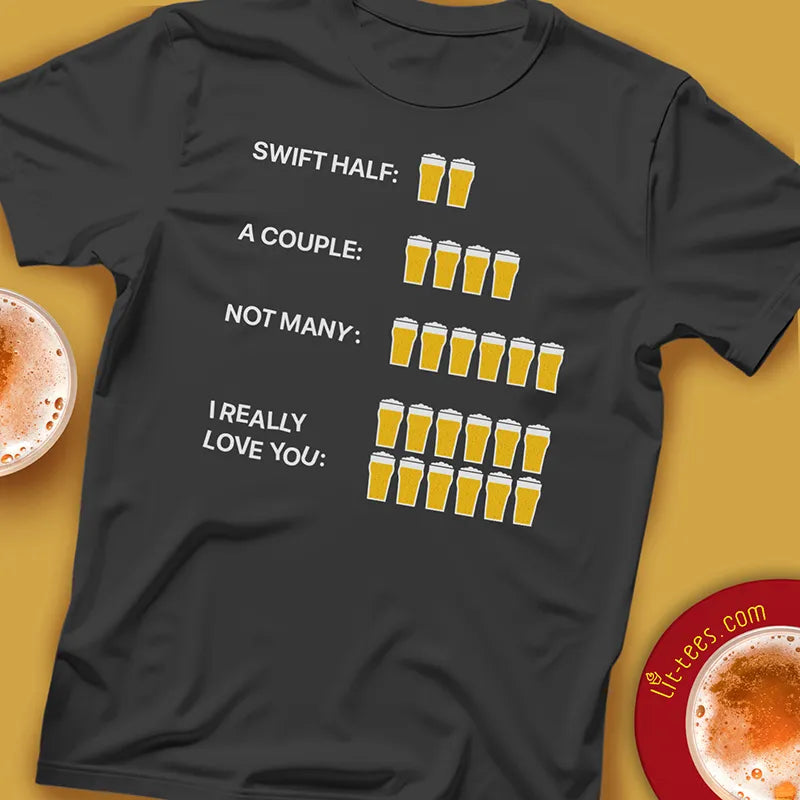 Black t-shirt with beer maths graphic and text 