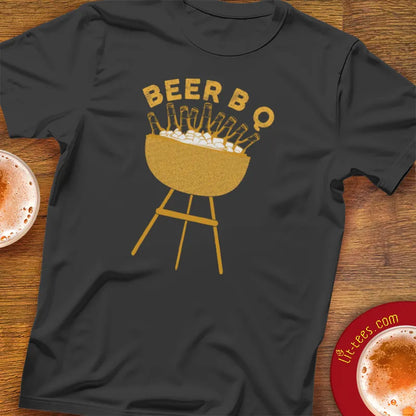 Black t-shirt with 'Beer B Q' graphic and text